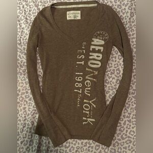 Vintage Aero Graphic Printed V Neck Long Sleeve Top